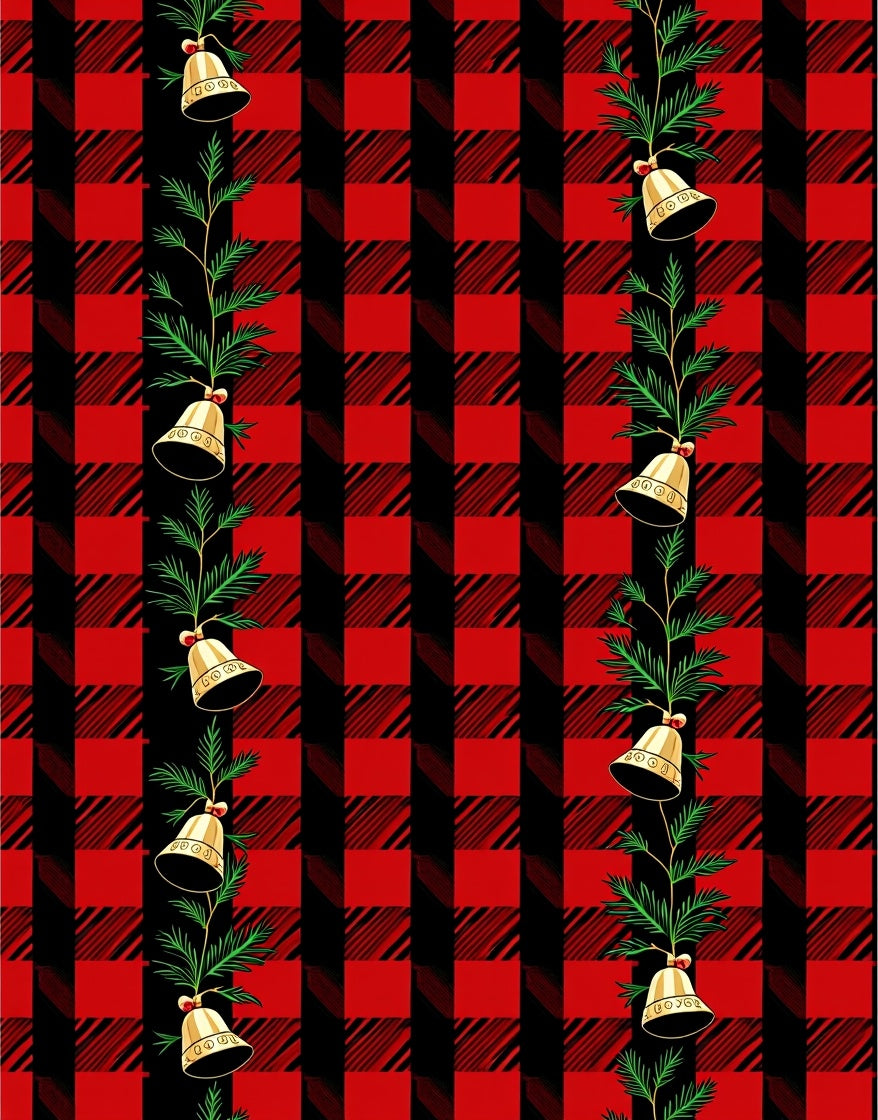 Red Black Buffalo Plaid Bells Garland Rug