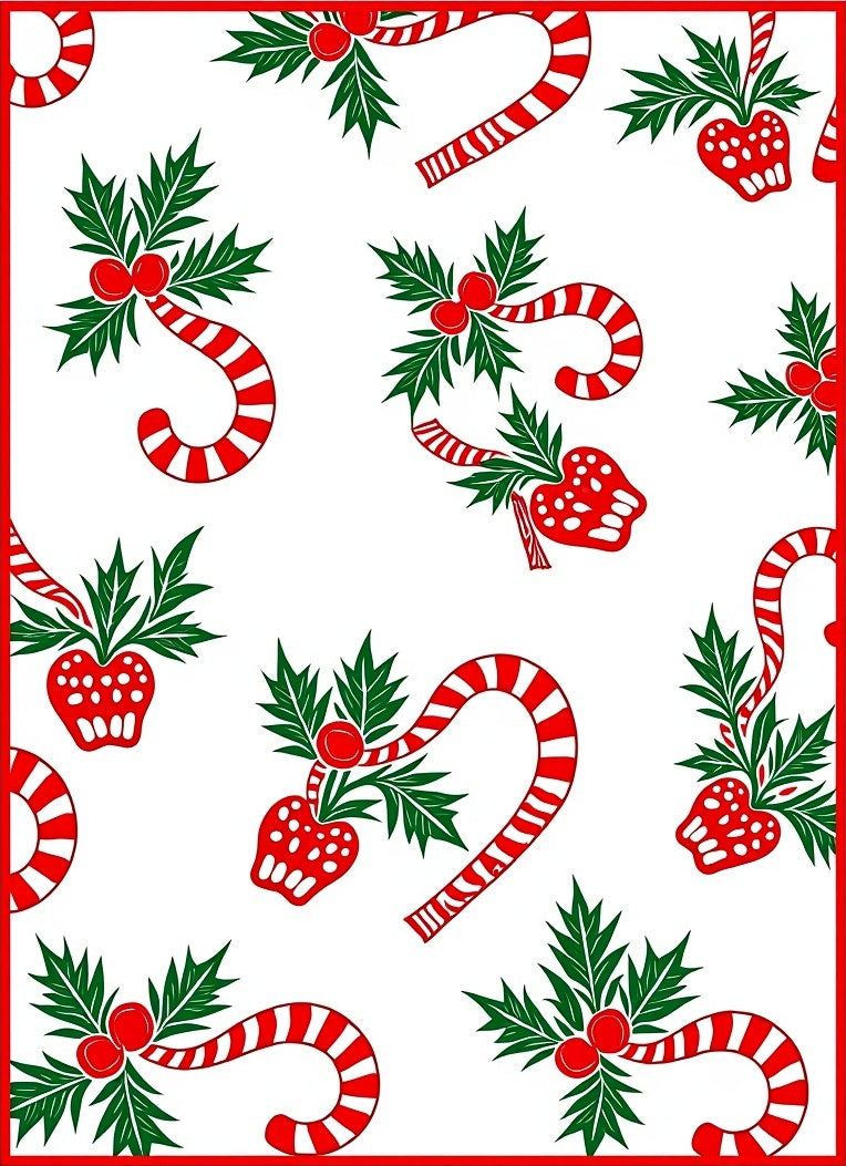 Festive Red White Candy Cane Holly Rug