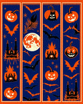 Spooky Orange Pumpkin Bat Moon Castle Rug