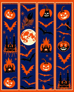 Spooky Orange Pumpkin Bat Moon Castle Rug