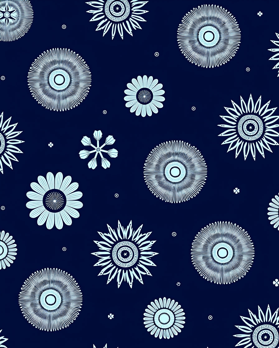 Navy Blue Floral Star Burst Rug