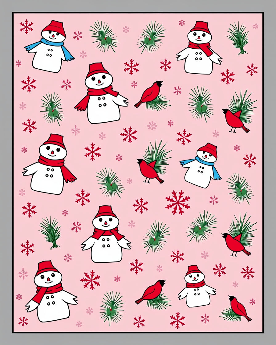 Pink Snowmen And Red Cardinals Rug