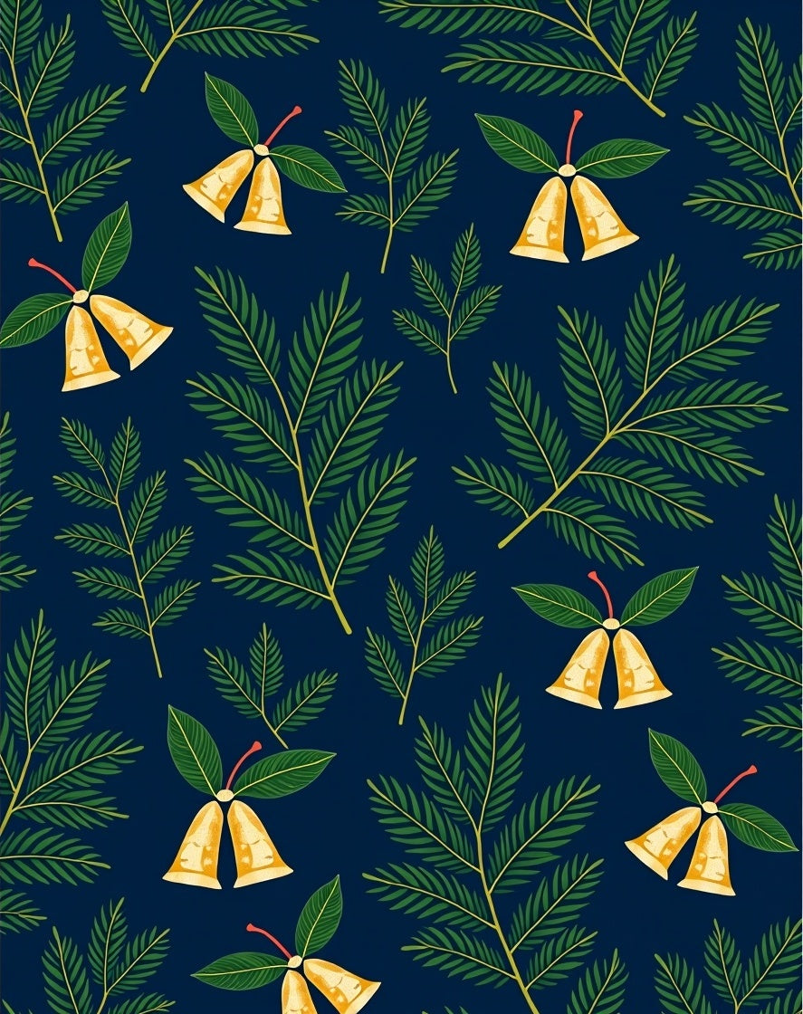 Navy Blue Holiday Bells Foliage Rug