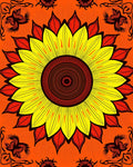 Bold Sunburst Yellow Red Floral Rug