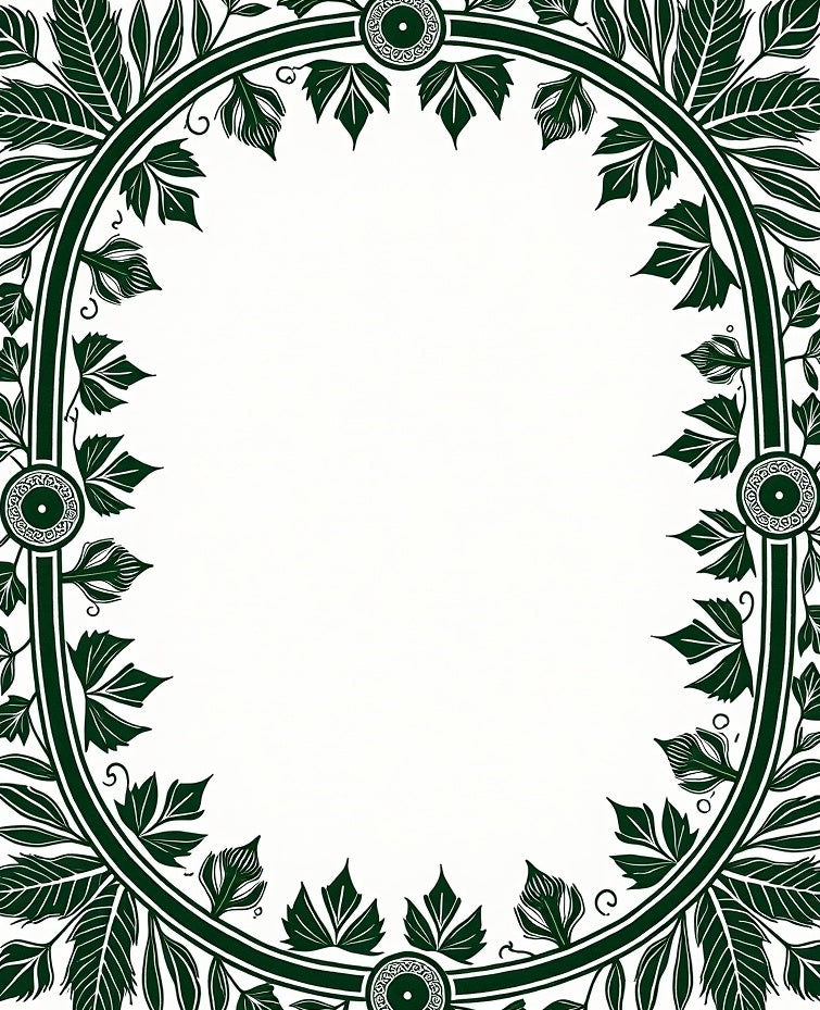 Dark Green Botanical Oval Frame Rug