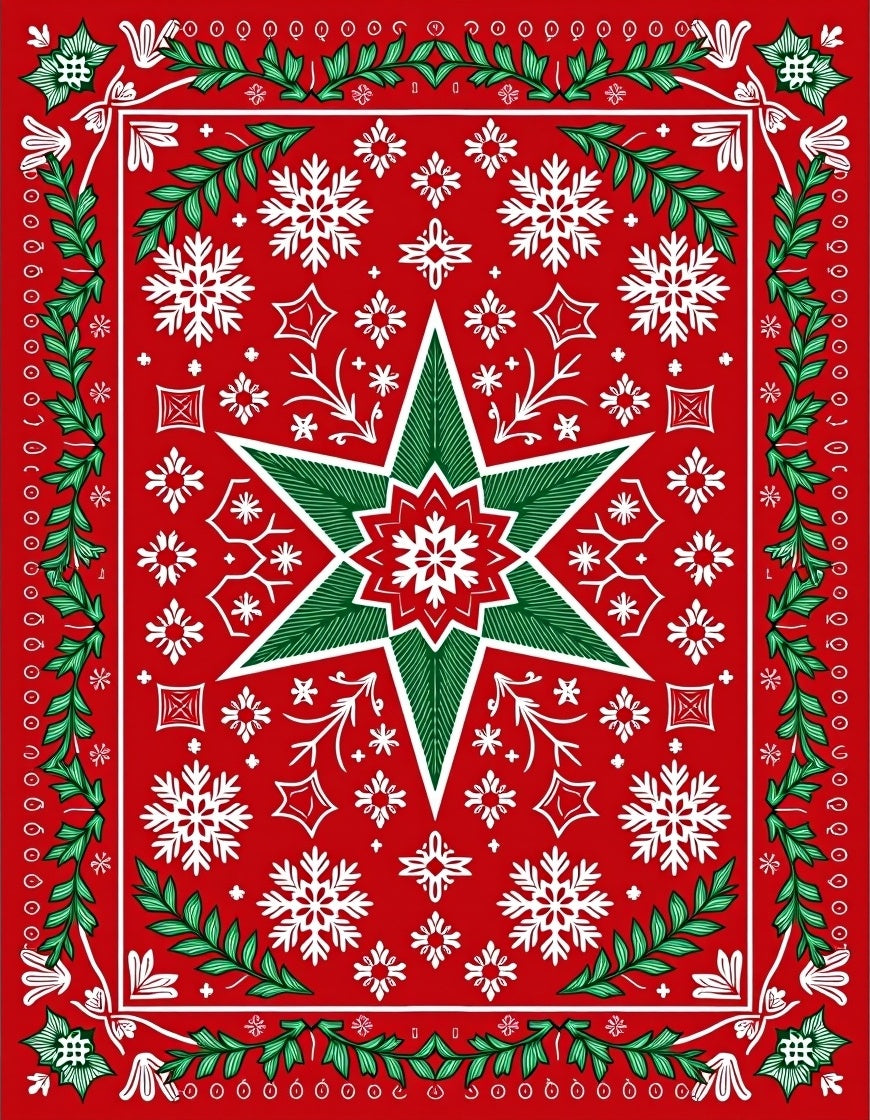 Holiday Red Snowflakes Star Wreath Rug