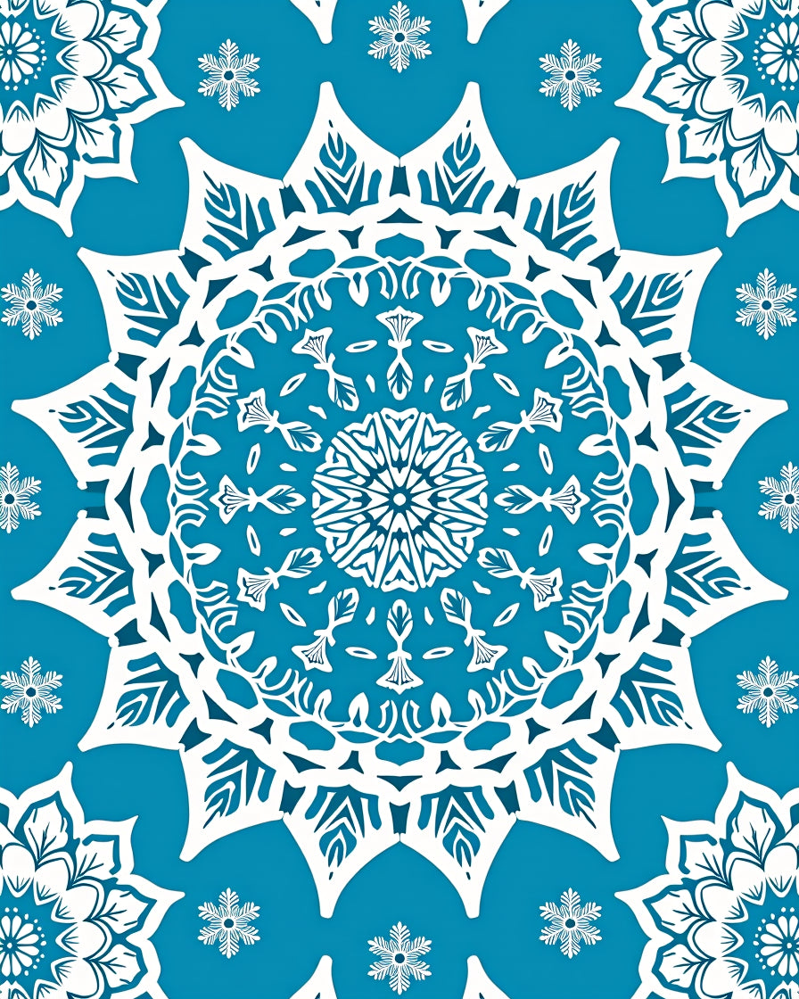 Classic Blue White Snowflake Mandala Rug