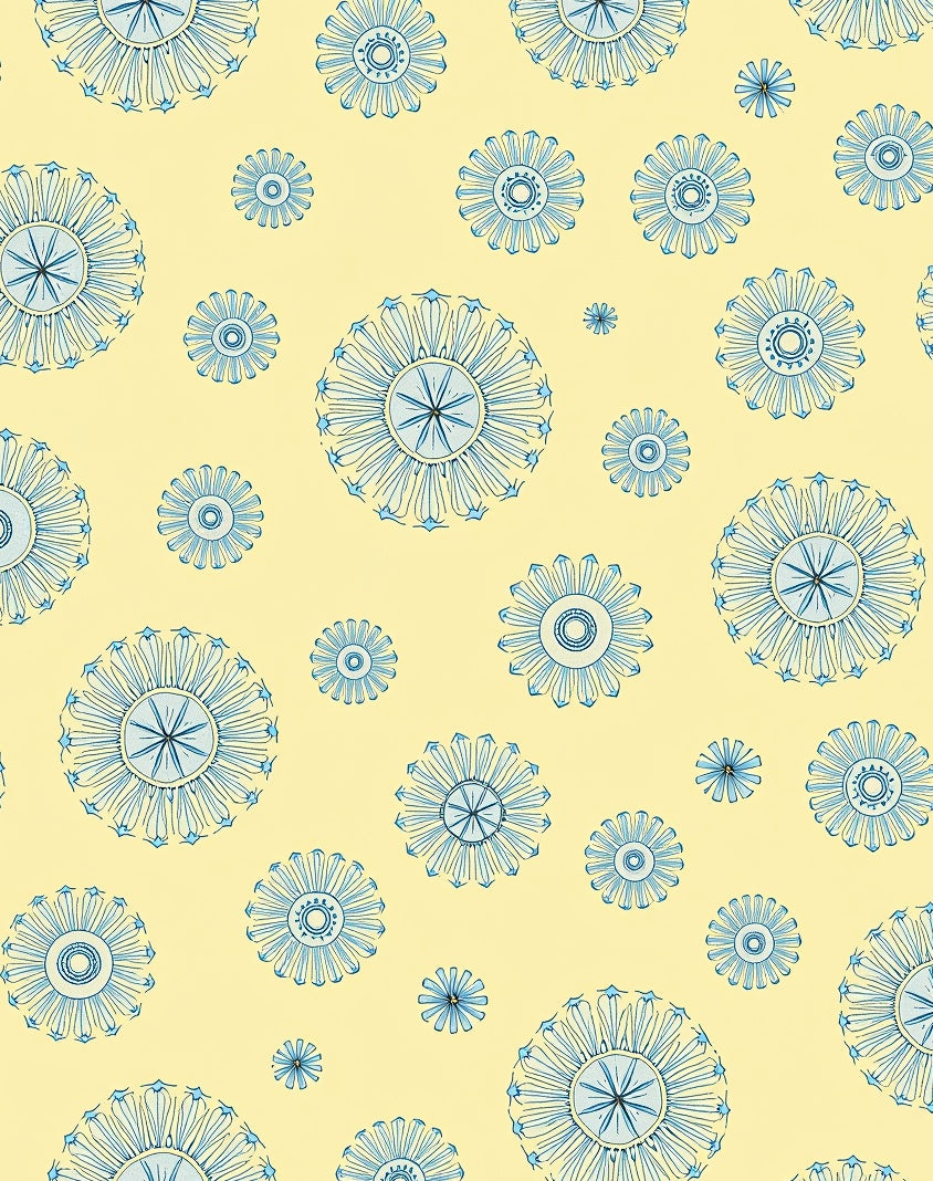 Pale Yellow Blue Floral Medallion Rug