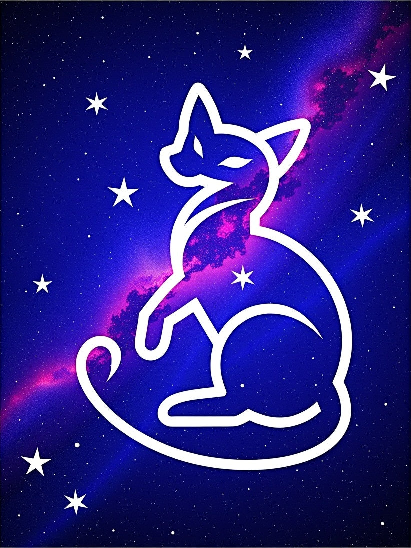 Cosmic Cat Silhouette Starry Night Rug