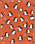 Whimsical Penguin Snowflakes Orange Rug