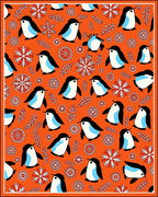 Whimsical Penguin Snowflakes Orange Rug