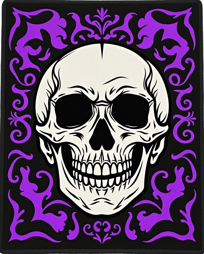 Black Purple Skull Damask Rug