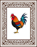 Brown Floral Border Rooster Vivid Rug