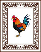 Brown Floral Border Rooster Vivid Rug