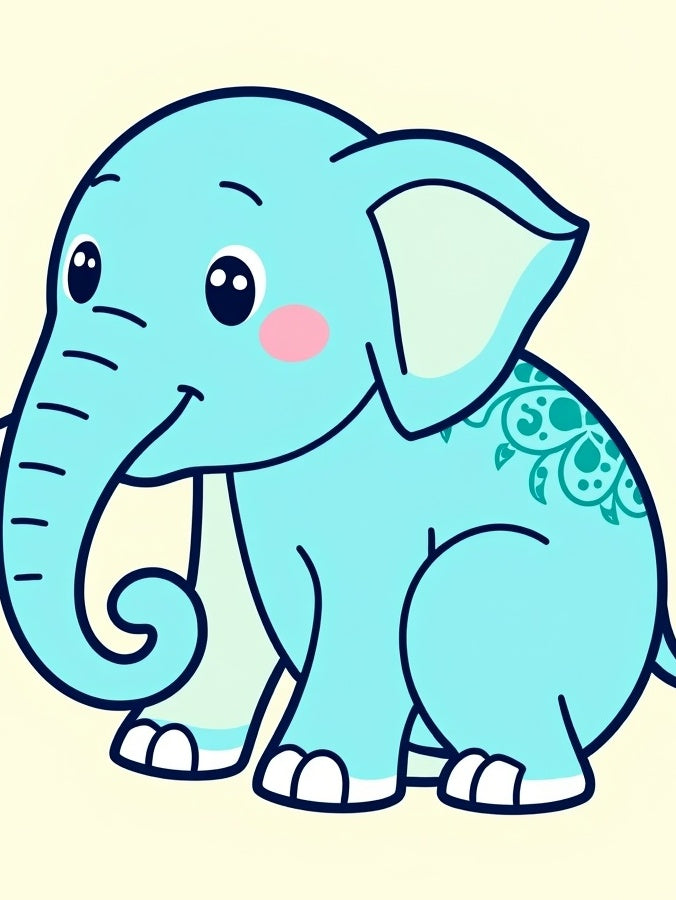 Charming Teal Elephant Adorned With Swirls Rug
