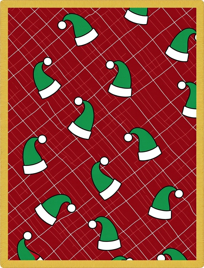 Festive Green Elf Hat Red Plaid Rug