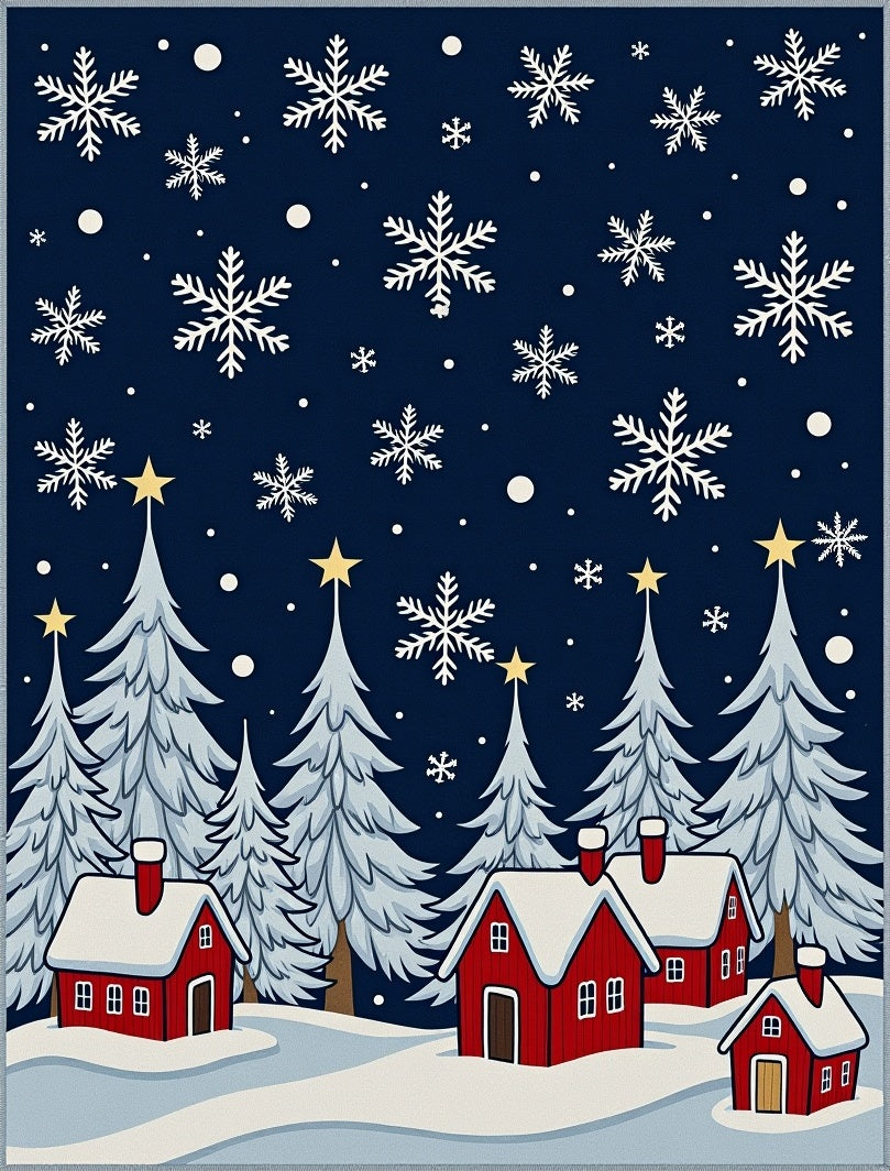 Winter Snow Houses Snowflake Scene Rug