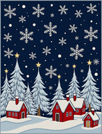 Winter Snow Houses Snowflake Scene Rug