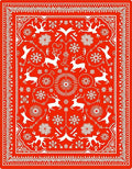 Bright Red Winter Deer Snowflake Scene Rug