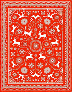 Bright Red Winter Deer Snowflake Scene Rug