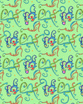 Whimsical Blue Orange Swirls Green Background Rug