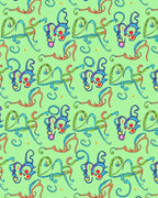 Whimsical Blue Orange Swirls Green Background Rug