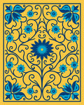 Vibrant Yellow Blue Floral Swirls Rug