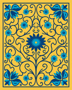 Vibrant Yellow Blue Floral Swirls Rug