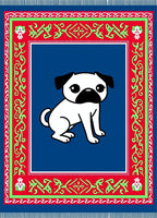 Cute Pug Dog Blue Border Rug