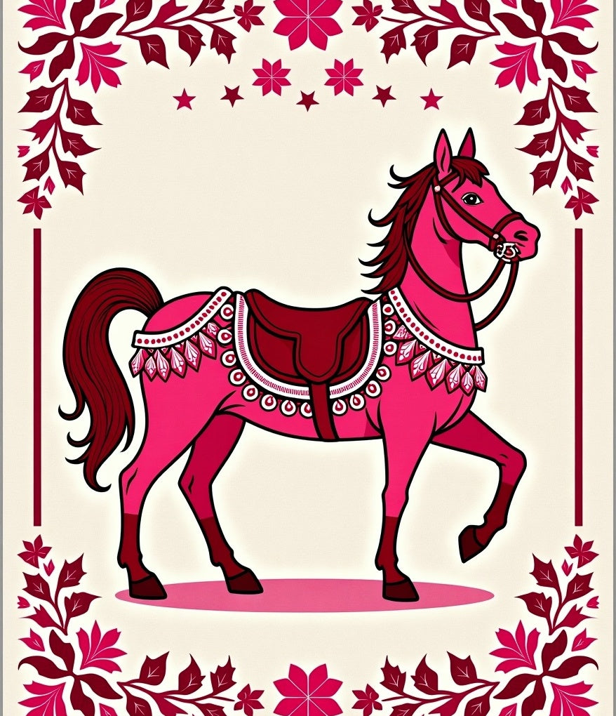 Pink Carousel Horse Floral Border Rug