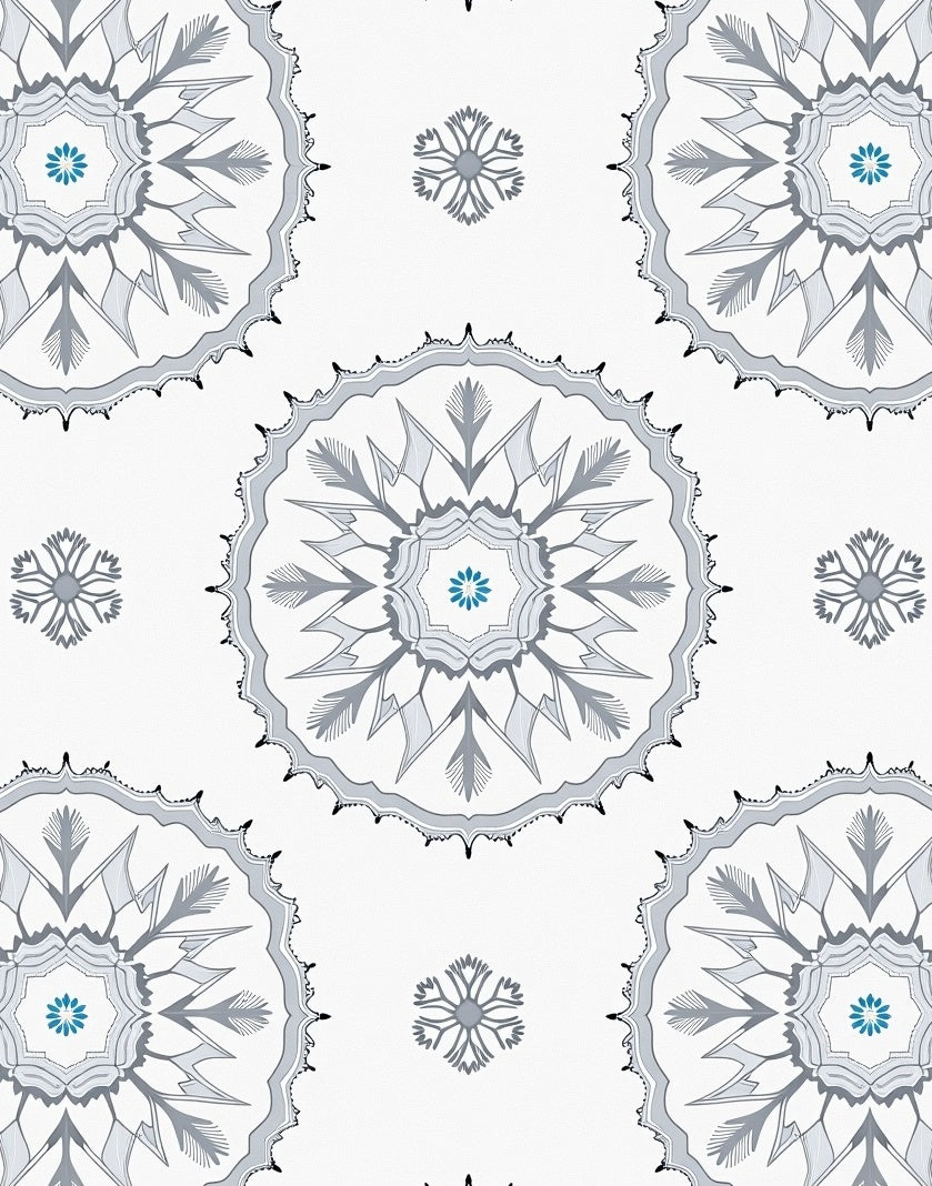 Gray Snowflake Medallion with Teal Accents Rug