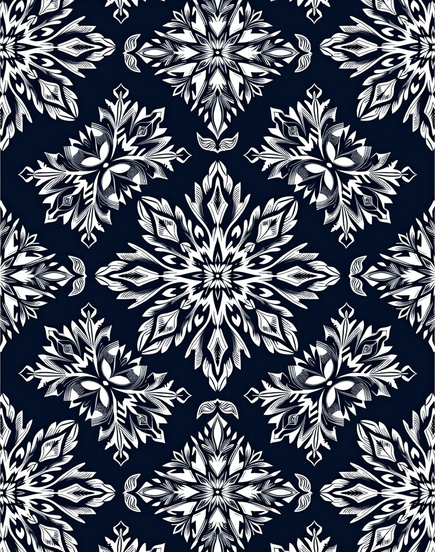 Intricate White Starburst Medallion Navy Rug