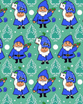 Whimsical Blue Gnome Christmas Trees Rug