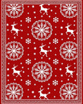 Red Snowflakes Reindeer Winter Scene Rug