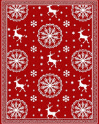 Red Snowflakes Reindeer Winter Scene Rug