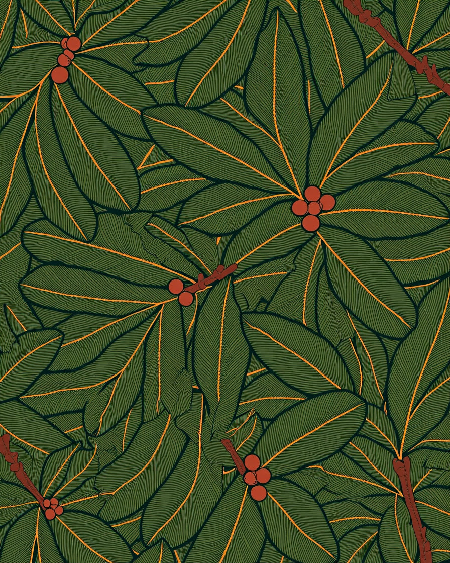 Deep Green Foliage Berry Branches Rug