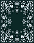 Dark Teal White Floral Scroll Rug