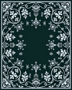 Dark Teal White Floral Scroll Rug