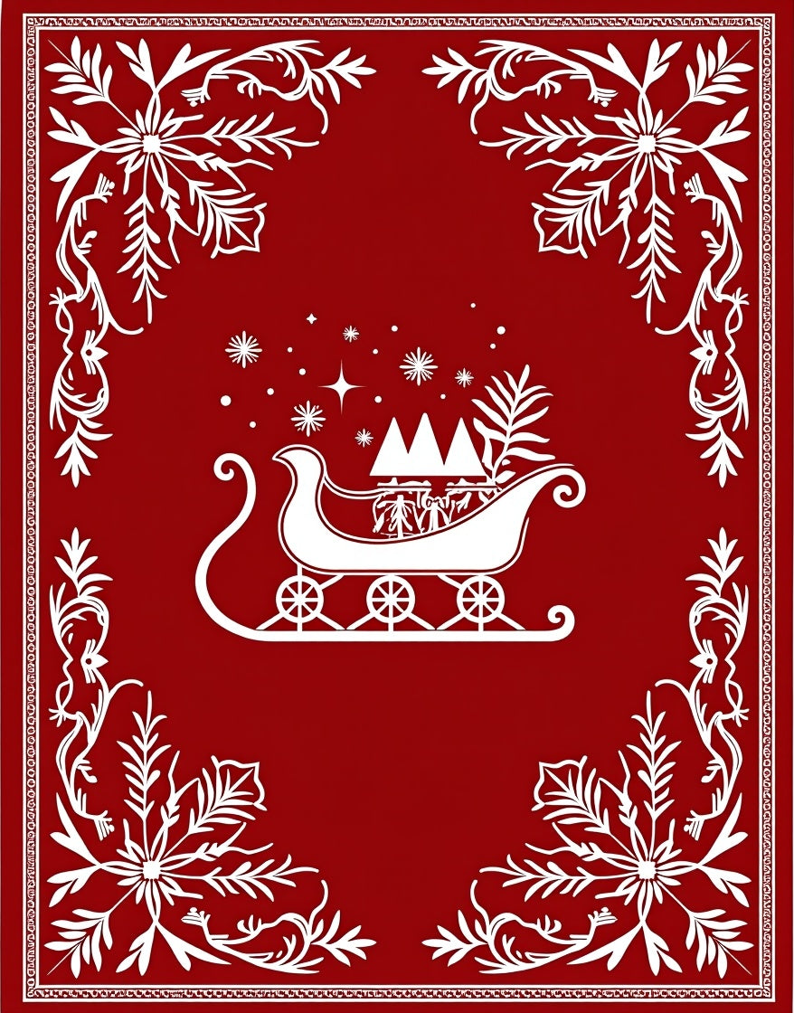 White Sleigh Snowflakes Festive Border Rug
