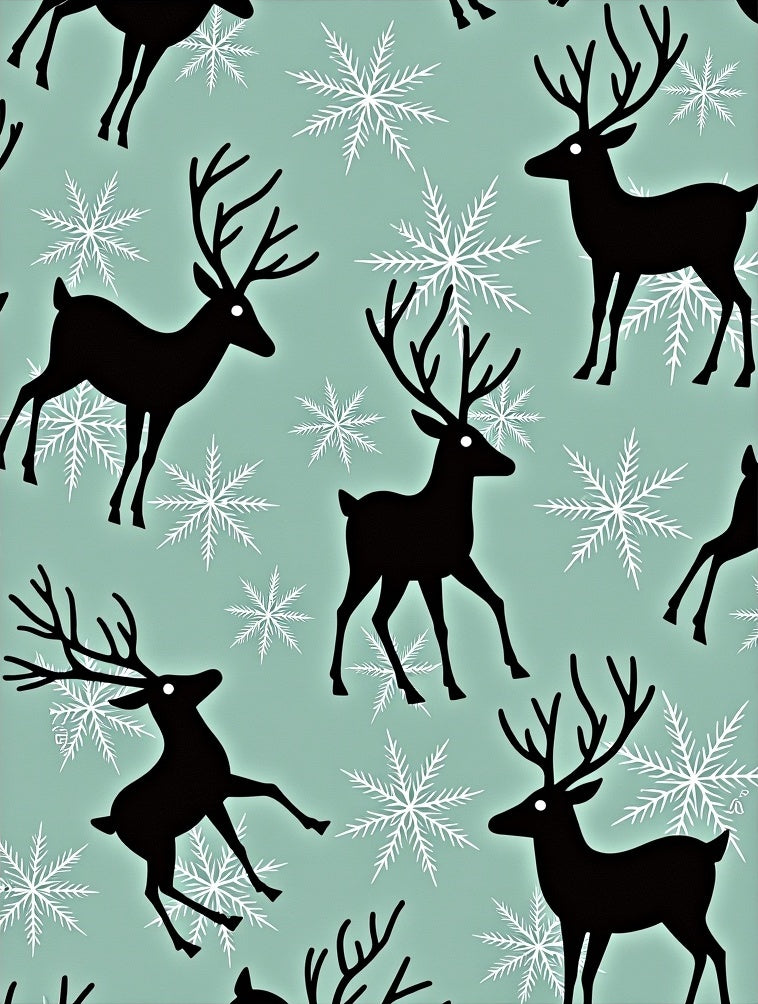 Arctic Black Reindeer Snowflakes Rug