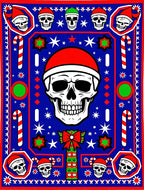Blue Red Skull Christmas Candy Cane Rug