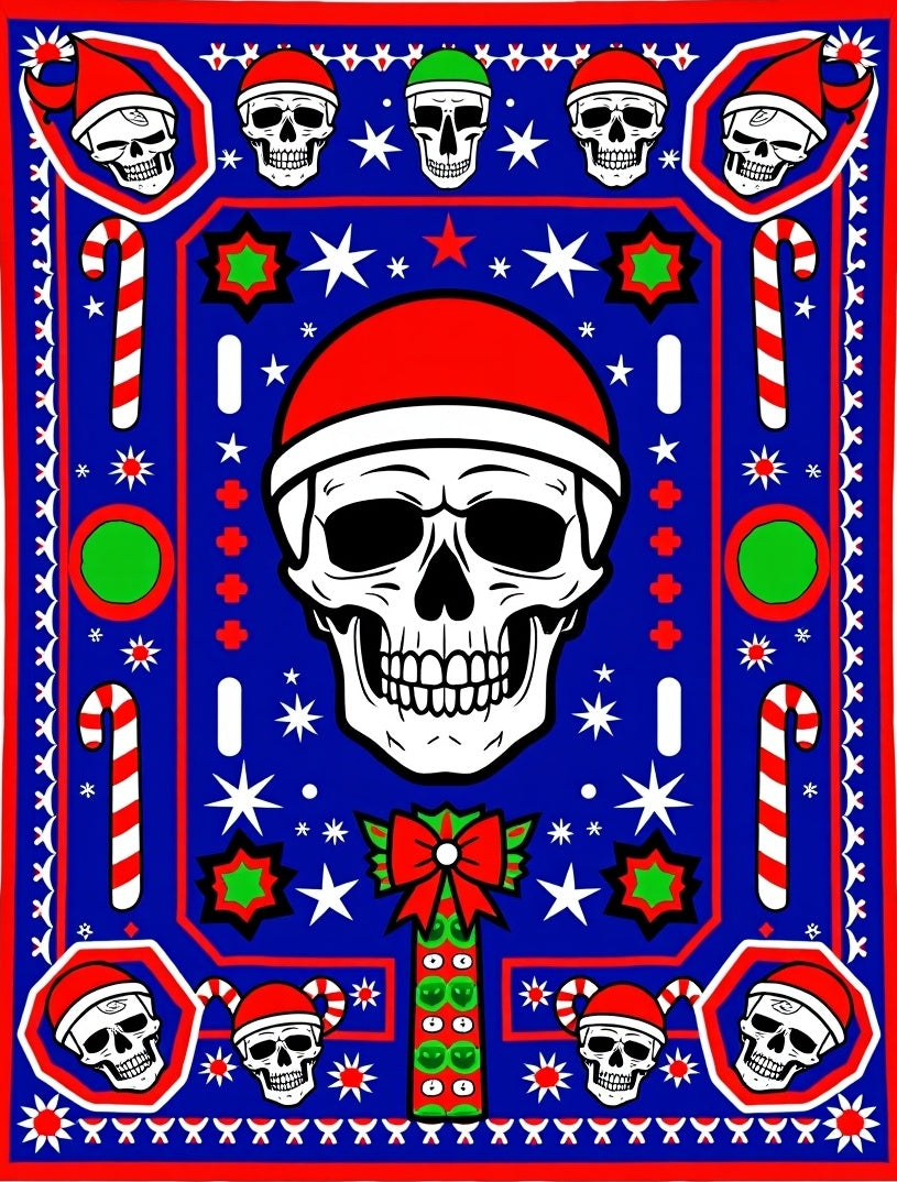 Blue Red Skull Christmas Candy Cane Rug