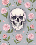 Pale Skull Pink Rose Garden Gray Rug