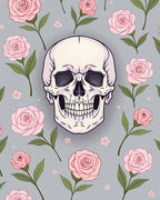 Pale Skull Pink Rose Garden Gray Rug