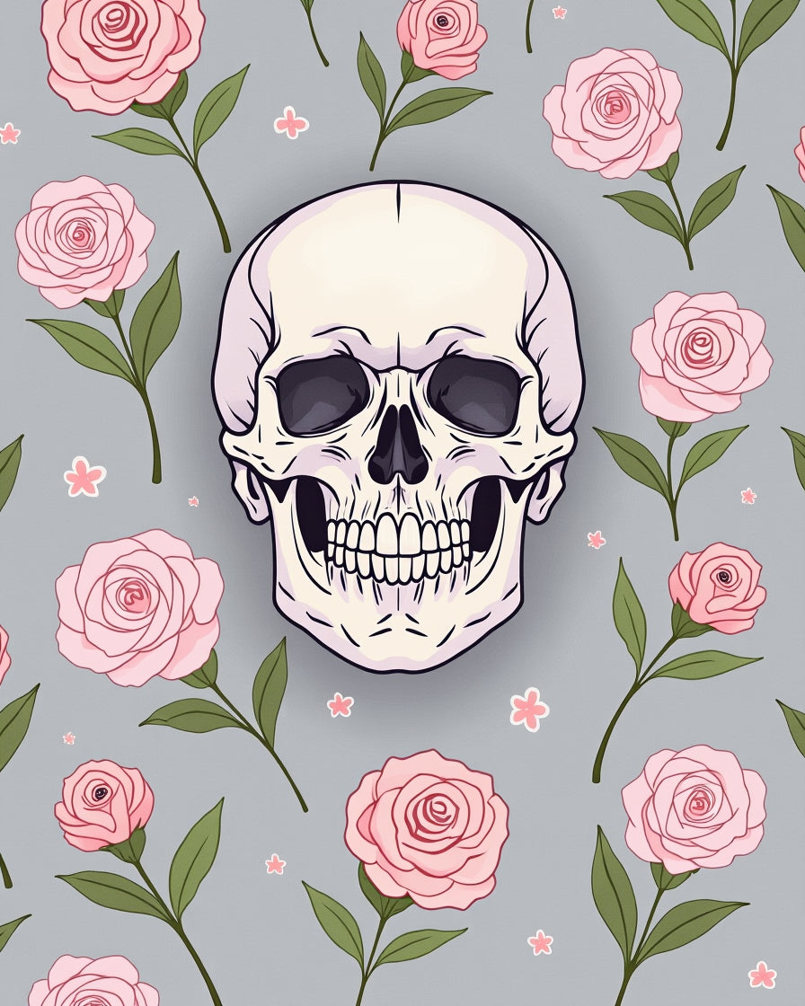 Pale Skull Pink Rose Garden Gray Rug