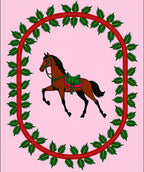 Equestrian Green Leaf Oval Frame Rug