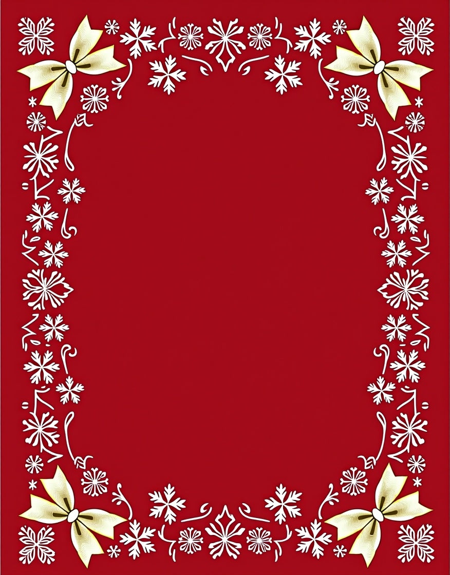 Crimson and Gold Snowflake Bow Frame Rug