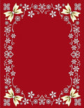 Crimson and Gold Snowflake Bow Frame Rug