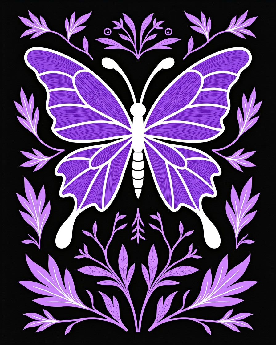 Purple Butterfly Floral Art Rug