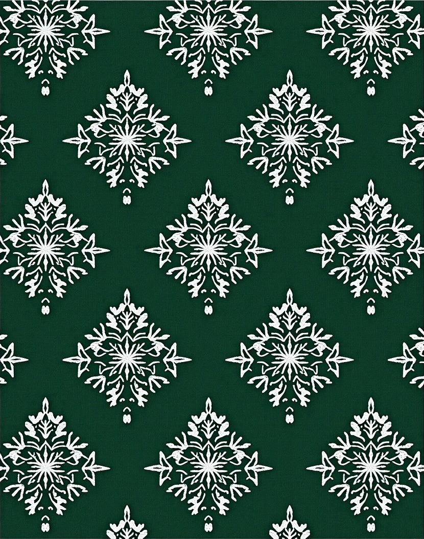 White Snowflake Diamond Dark Green Field Rug